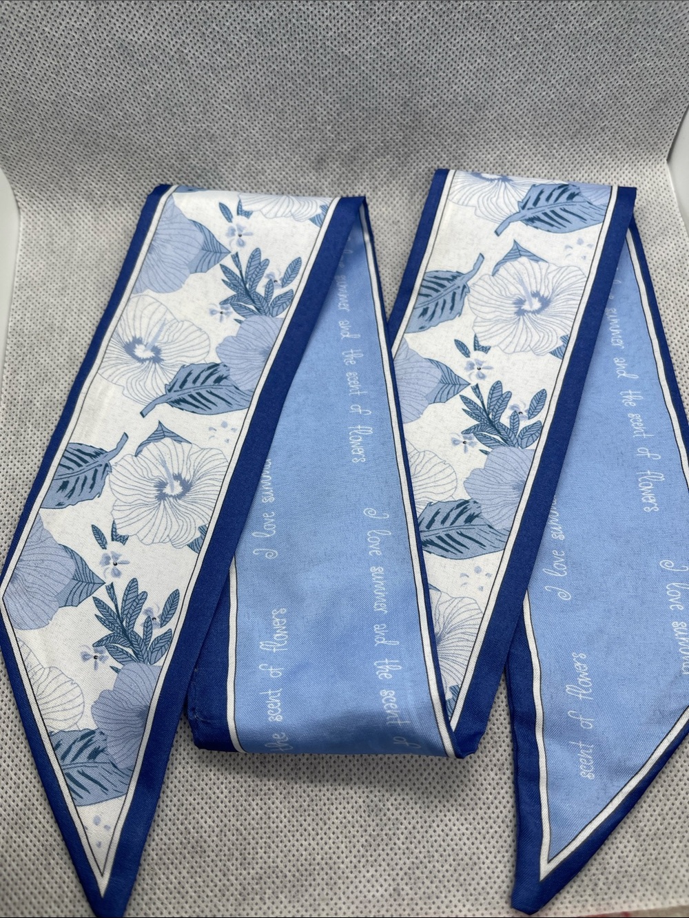 Blue Floral Skinny Scarf / Twilly